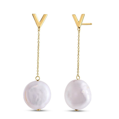14k Yellow Gold Tesoro Pearl Drop Earrings  DestGlow