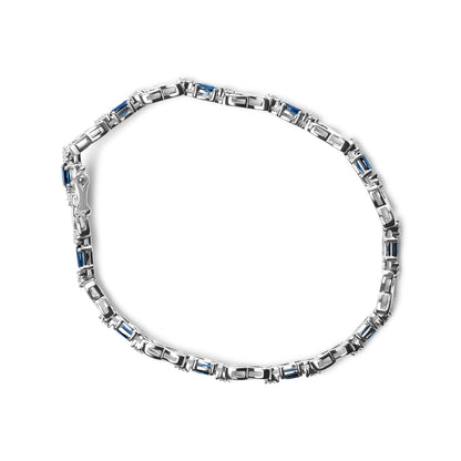 10K White Gold 5x4mm Oval Sapphire Gemstone and 1/10 Cttw Diamond Prong Set "X" Link Bracelet - Size 7" (H-I Color, SI1-SI2 Clarity) by Bids.com