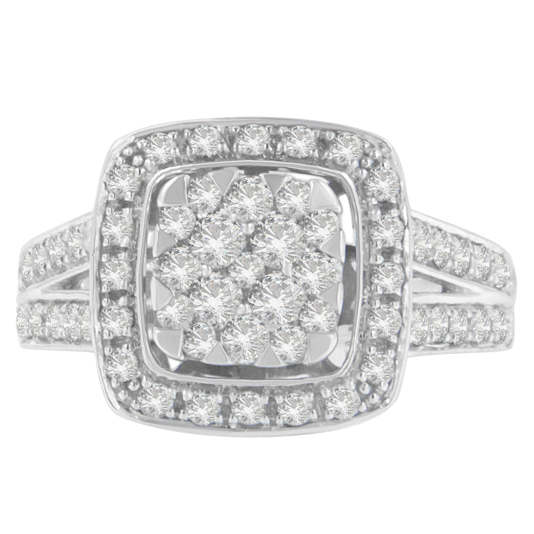 10K White Gold Diamond Cluster Ring (1 Cttw, H-I Color, SI2-I1 Clarity) - Size 6-1/2 by Bids.com