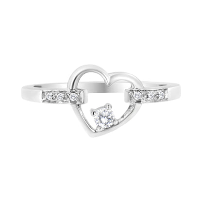 14K White Gold 1/8 Cttw Channel Set Round-Cut Diamond Heart Ring (H-I Color, SI2-I1 Clarity)  DestGlow