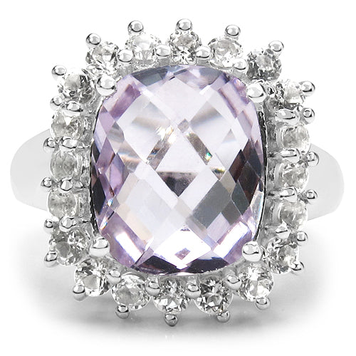 5.55 Carat Genuine Pink Amethyst and White Topaz .925 Sterling Silver Ring by Bids.com