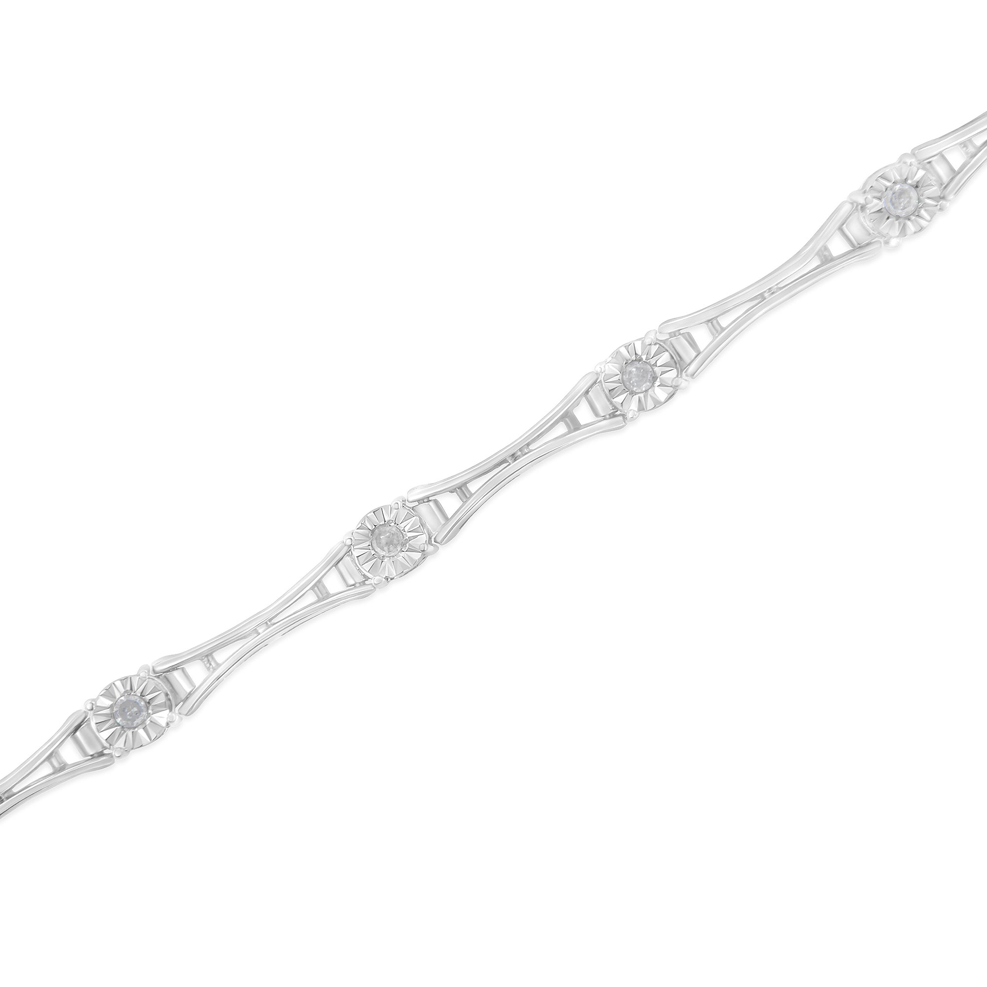 .925 Sterling Silver 1/4 Cttw Diamond Miracle-Set Flared-Bar 7" Link-Style Tennis Bracelet (I-J Color, I3 Clarity)  DestGlow