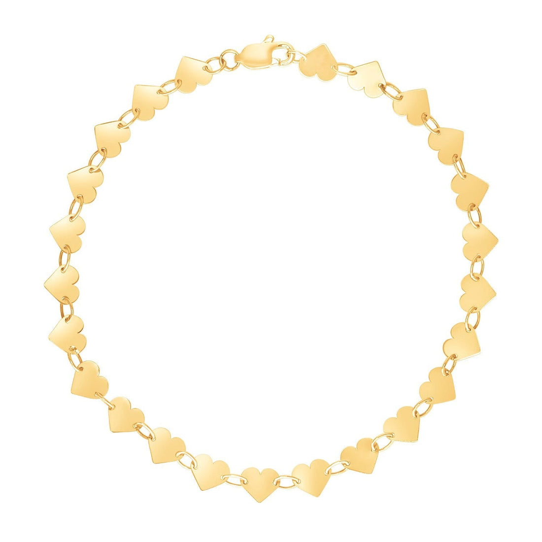 14k Yellow Gold 7 inch Mirrored Heart Chain Bracelet  DestGlow