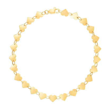 14k Yellow Gold 7 inch Mirrored Heart Chain Bracelet  DestGlow