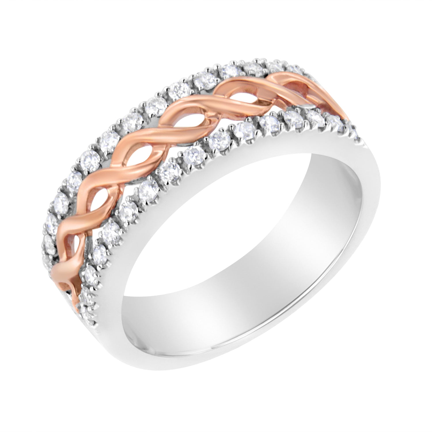 10K White and Rose Gold 1/3 Cttw Diamond Split Shank and Infinity Ribbon Band Ring (I-J Color, I1-I2 Clarity) - Size 6 by Bids.com