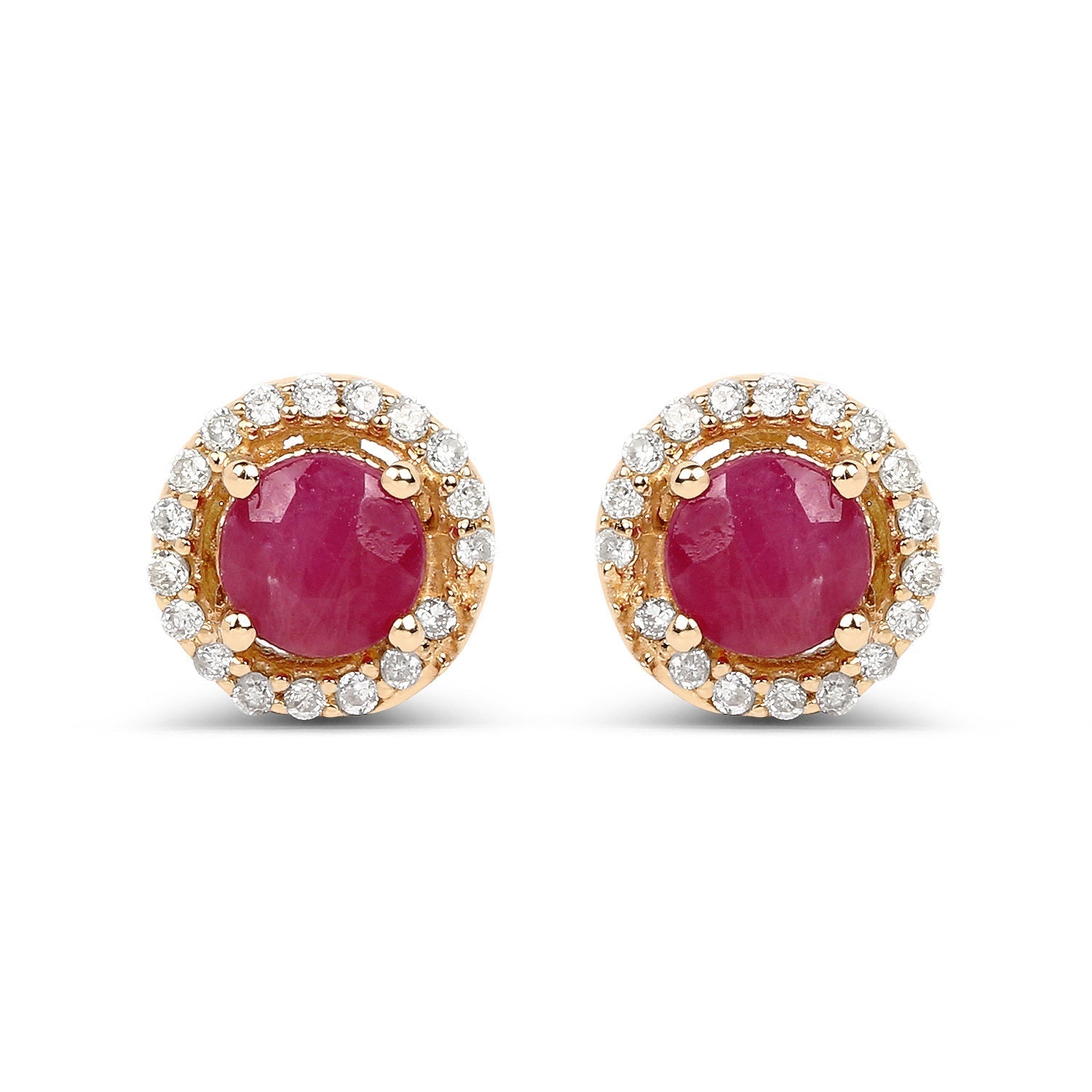 0.71 Carat Genuine Ruby and White Diamond 14K Yellow Gold Earrings  DestGlow