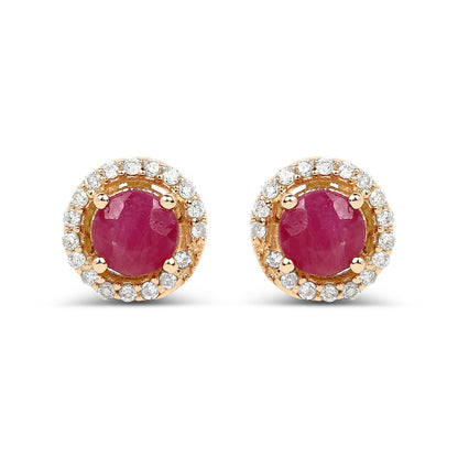 0.71 Carat Genuine Ruby and White Diamond 14K Yellow Gold Earrings  DestGlow