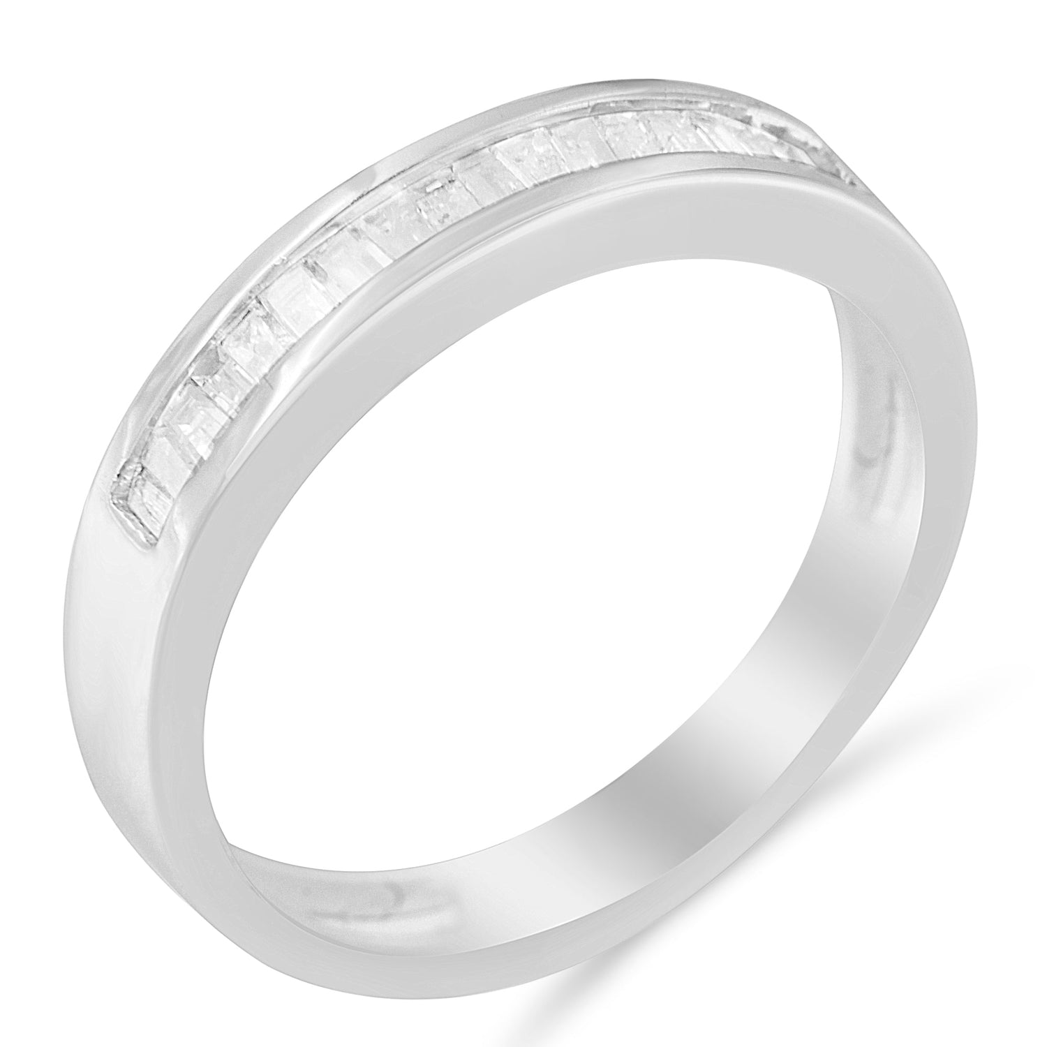 .925 Sterling Silver 1/3 Cttw Baguette Cut Diamond Channel Set Stackable Wedding Ring (H-I Color, I1-I2 Clarity) - Size 6-3/4  DestGlow
