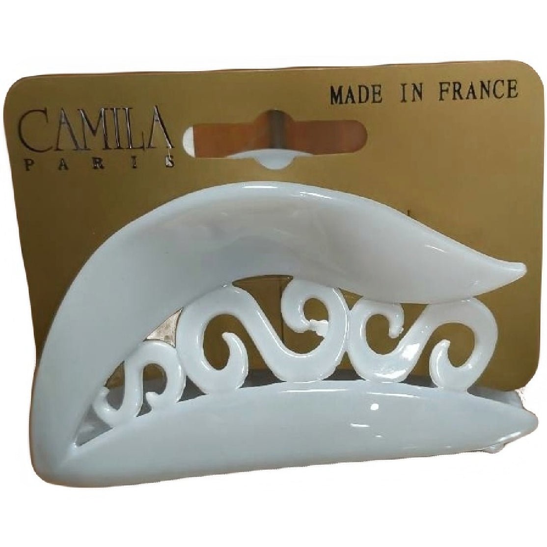 Camila Paris White Scroll Cutout Claw Clip, Handmade in France