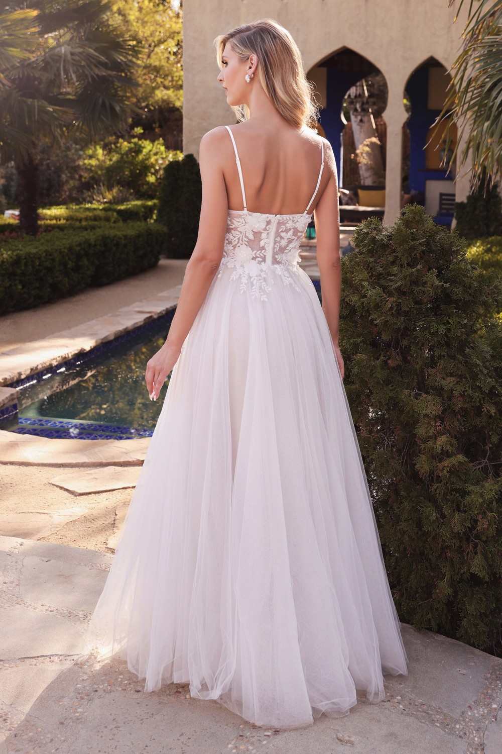 Cinderella Divine CB072W Layered A-Line Tulle Bridal Gown Embroidered Bodice by DiscountDressShop