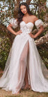 Cinderella Divine CB080W Long Strapless Tulle Floral Ball Gown by DiscountDressShop