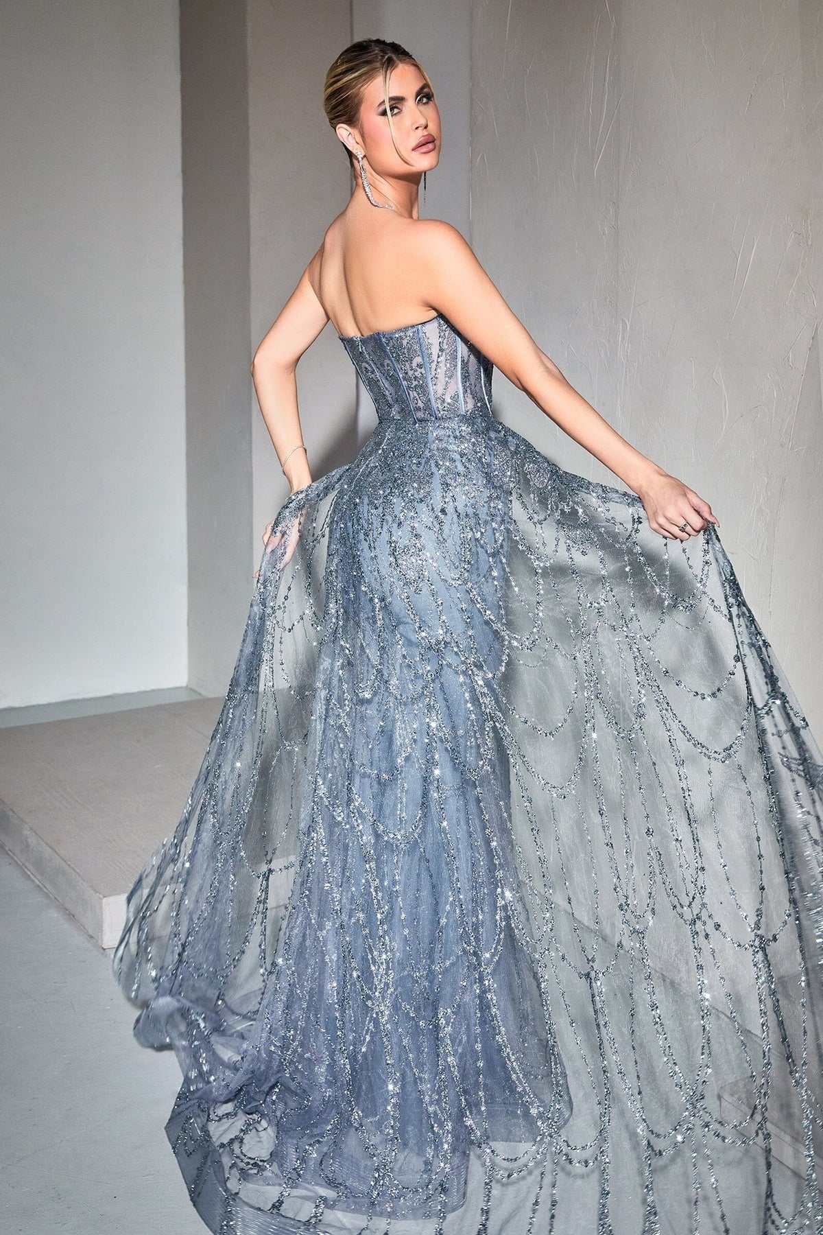 Cinderella Divine CB095 Strapless Lace Fitted Gown with Over Skirt - DestGlow