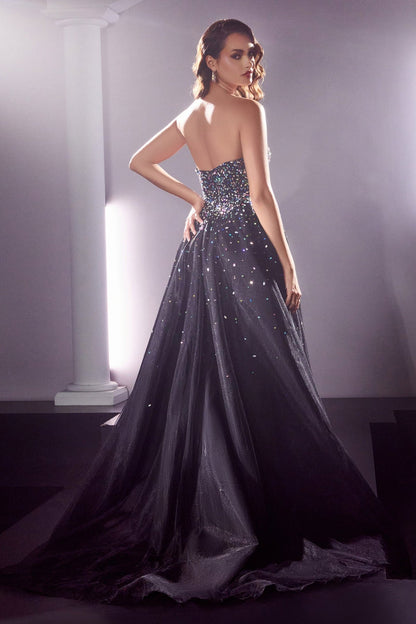 Ladivine CB114 Long Strapless Formal Gown with Jewel Accents by DiscountDressShop