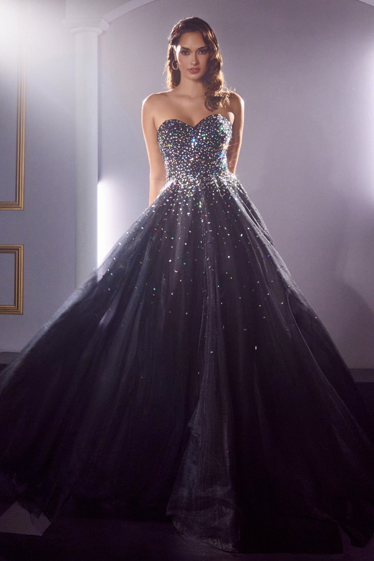 Ladivine CB114 Long Strapless Formal Gown with Jewel Accents by DiscountDressShop