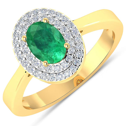 0.88 Carat Genuine Zambian Emerald and White Diamond 14K Yellow Gold Ring by Bids.com