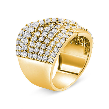 10K Yellow Gold 3.0 Cttw Diamond Eight-Row Bypass Crossover Statement Band Ring (H-I Color, I2-I3 Clarity) - Size 7 by Bids.com