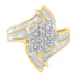10K Yellow Gold Round and Baguette-Cut Diamond Bypass Cluster Ring (1.0 Cttw, I-J Color, I1-I2 Clarity) - Size 8 by Bids.com
