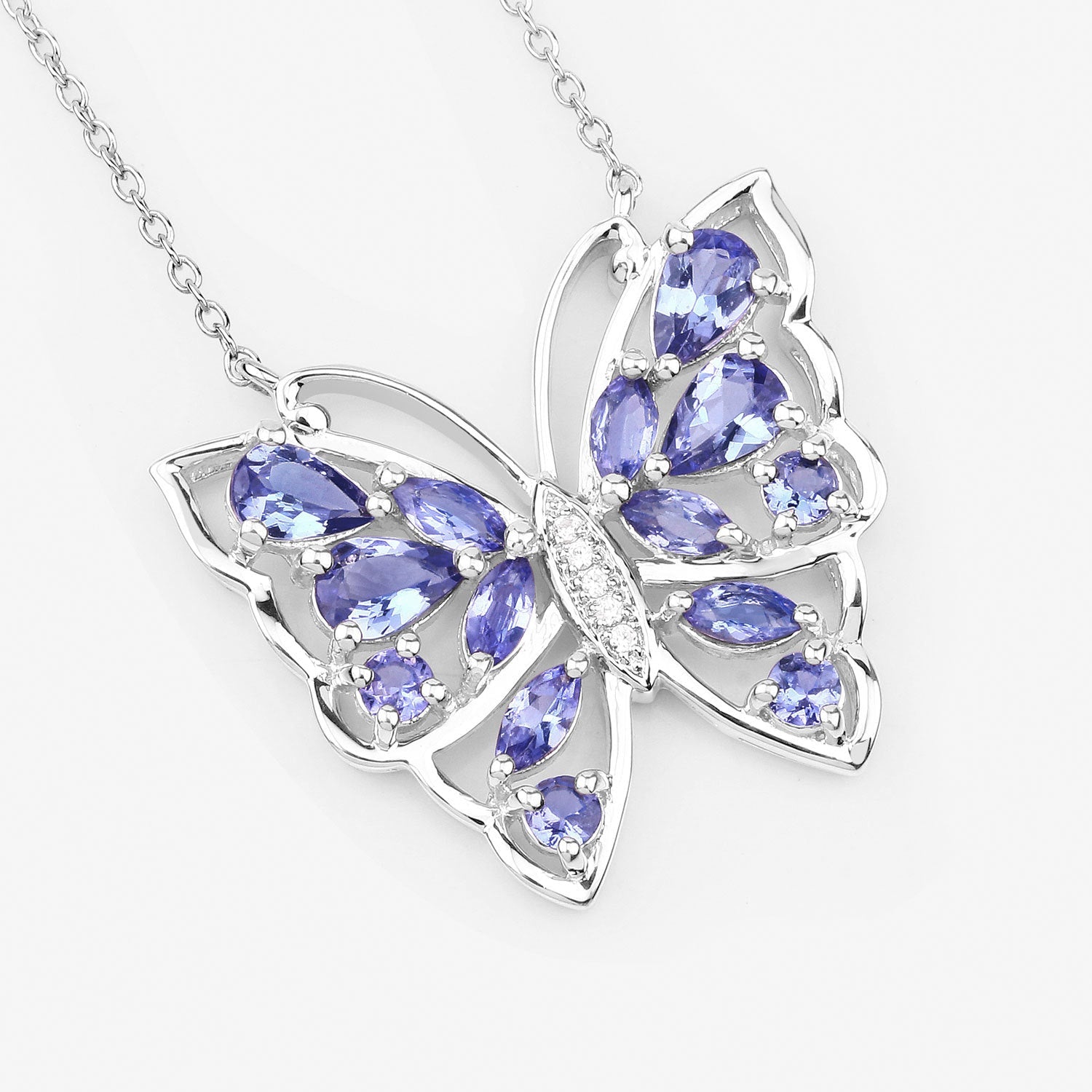 2.76 Carat Genuine Tanzanite and White Zircon .925 Sterling Silver Necklace by Bids.com