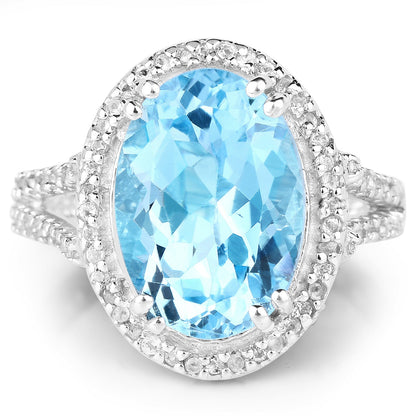 8.15 Carat Genuine Blue Topaz and White Topaz .925 Sterling Silver Ring by Bids.com