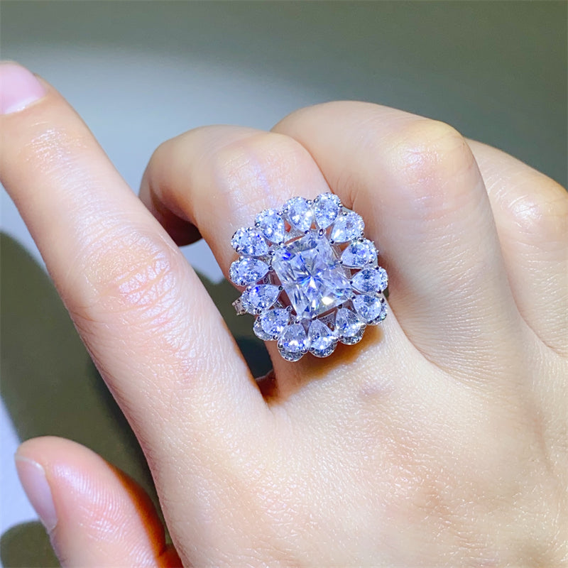 3 Carat Radiant Cut and Pear Cut Radiant-Cut Sparkala™ Pure Sterling Silver Ring - DestGlow