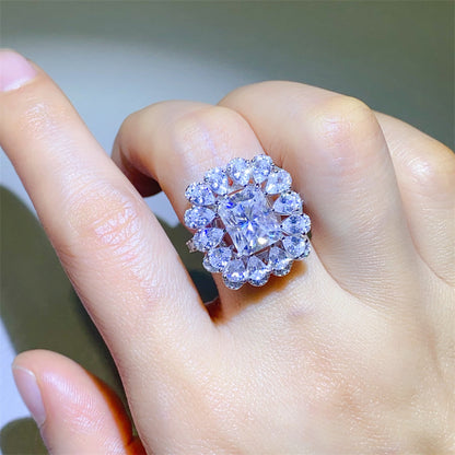 3 Carat Radiant Cut and Pear Cut Radiant-Cut Sparkala™ Pure Sterling Silver Ring - DestGlow