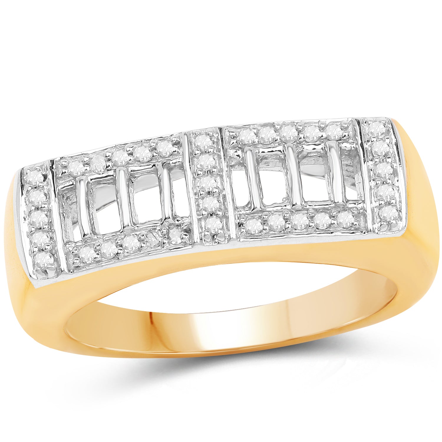 14K Yellow Gold Plated 0.19 Carat Genuine White Diamond .925 Sterling Silver Ring by Bids.com