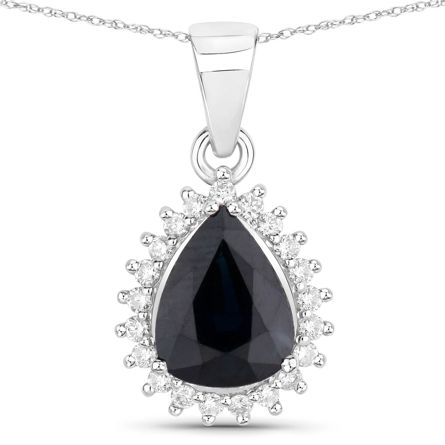 2.09 Carat Genuine Blue Sapphire and White Diamond 14K White Gold Pendant by Bids.com