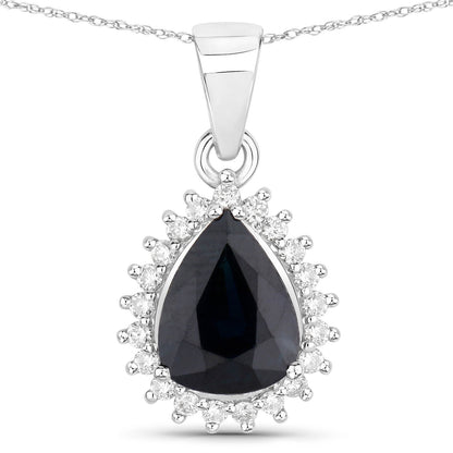 2.09 Carat Genuine Blue Sapphire and White Diamond 14K White Gold Pendant by Bids.com