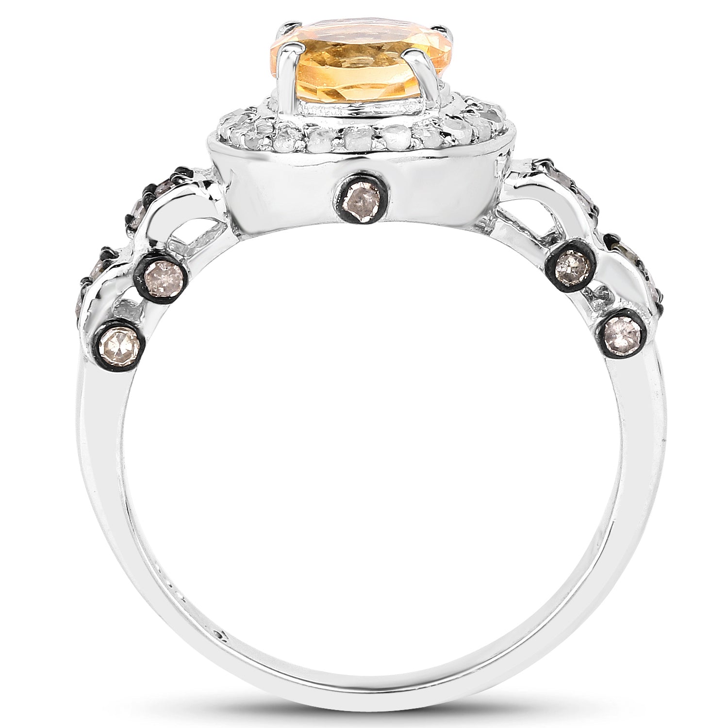 1.06 Carat Genuine Citrine, Champagne Diamond &amp; White Diamond .925 Sterling Silver Ring by Bids.com