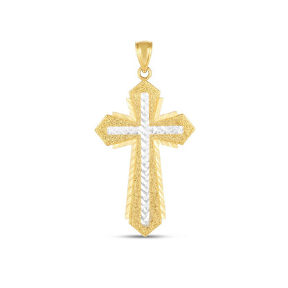 14k Two Tone Gold High Polish Diamond Cut Cross Pendant  DestGlow