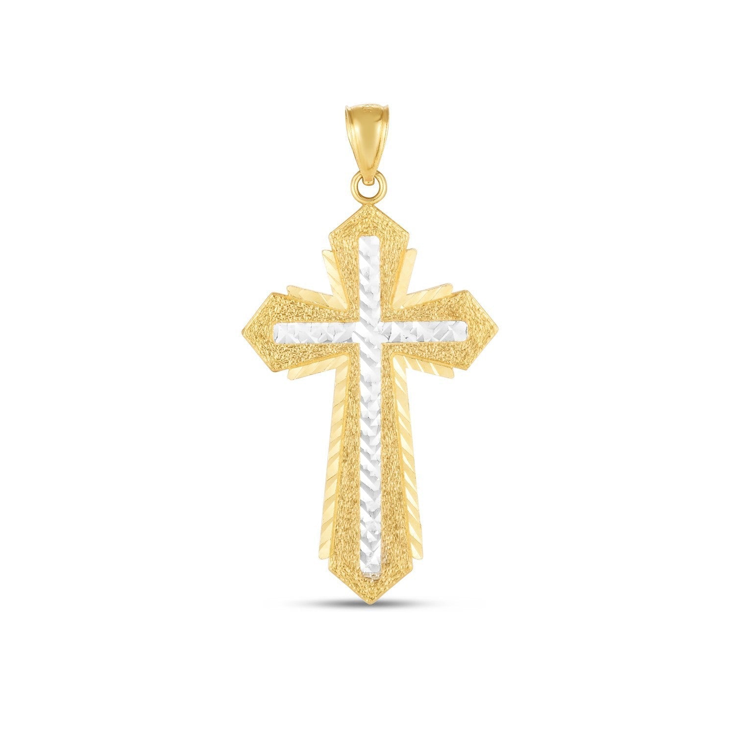 14k Two Tone Gold High Polish Diamond Cut Cross Pendant  DestGlow