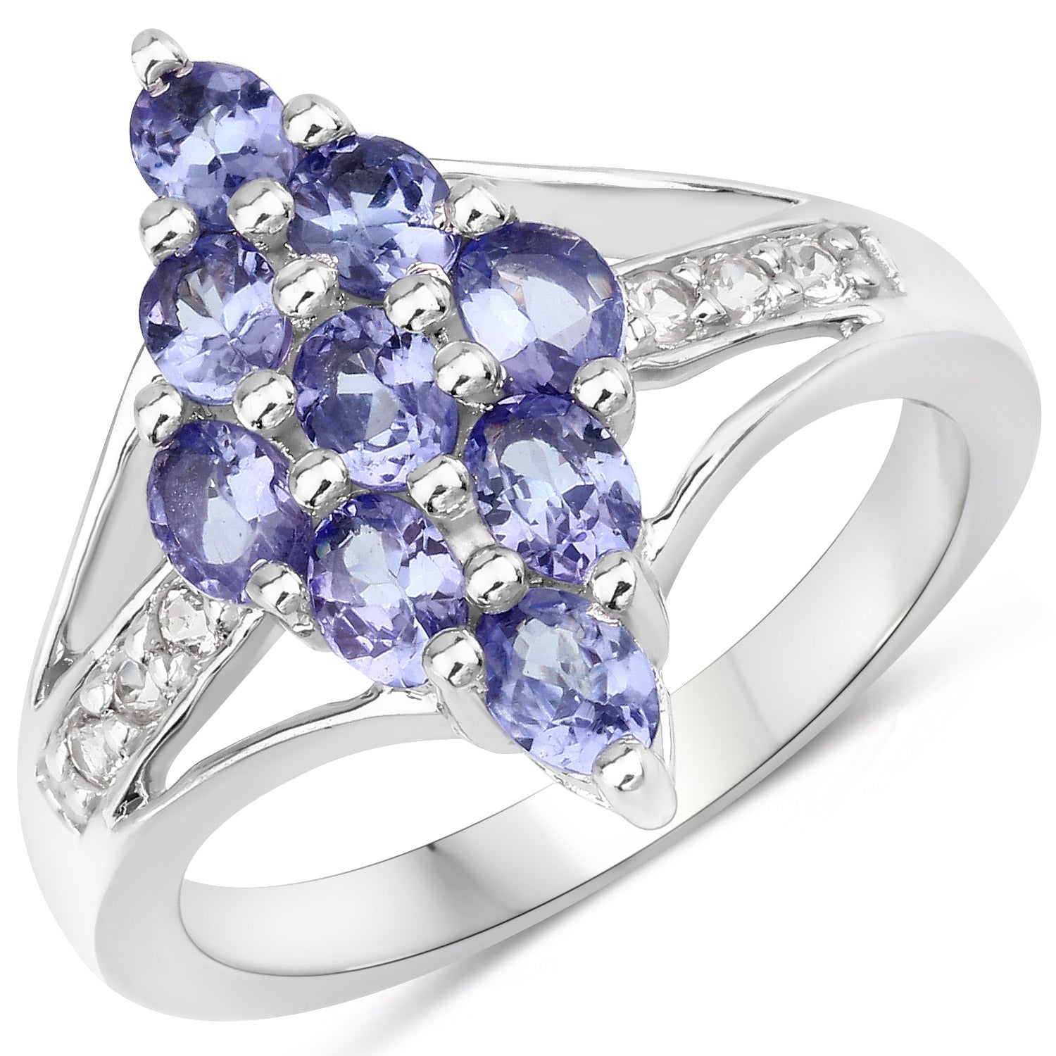 1.71 Carat Genuine Tanzanite and White Topaz .925 Sterling Silver Ring  DestGlow