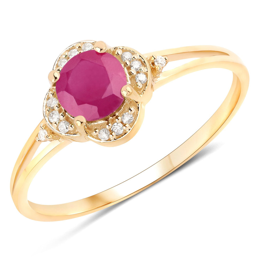 0.59 Carat Genuine Ruby and White Diamond 14K Yellow Gold Ring by Bids.com