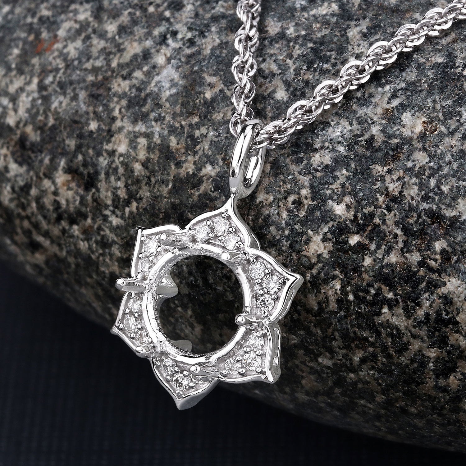 0.14 Carat Genuine White Diamond 14K White Gold Semi Mount Pendant - holds 8.00mm Round Gemstone by Bids.com