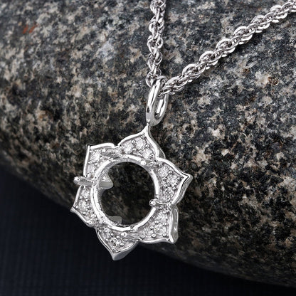 0.14 Carat Genuine White Diamond 14K White Gold Semi Mount Pendant - holds 8.00mm Round Gemstone by Bids.com