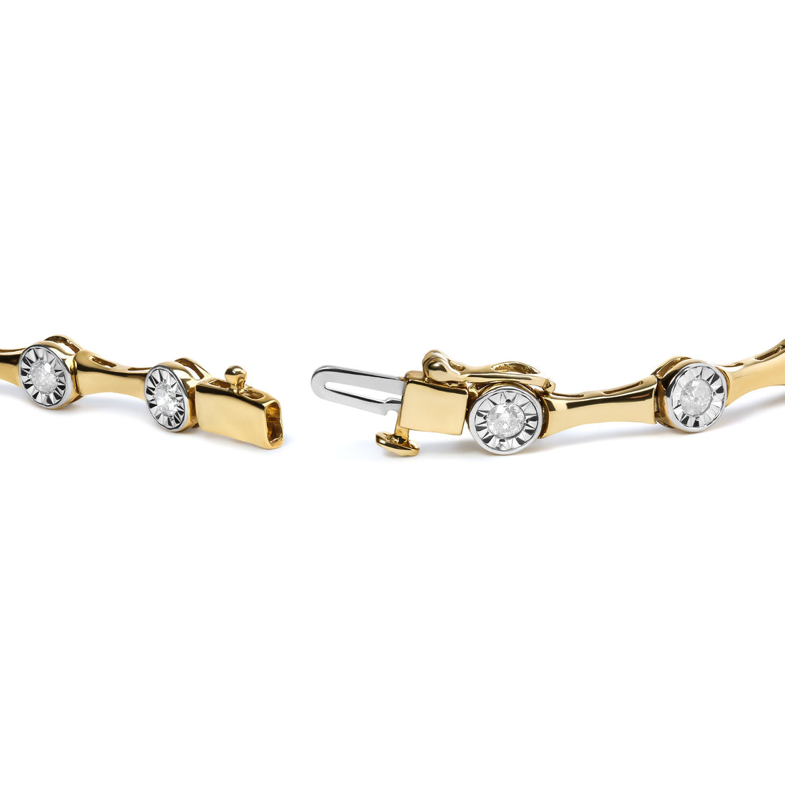 10K Yellow Gold Plated .925 Sterling Silver 1.0 Cttw Miracle Set Diamond Bezel Style Station Link Bracelet (H-I Color, I3 Clarity) - Size 7" by Bids.com