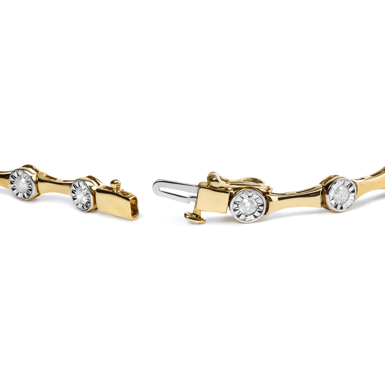 10K Yellow Gold Plated .925 Sterling Silver 1.0 Cttw Miracle Set Diamond Bezel Style Station Link Bracelet (H-I Color, I3 Clarity) - Size 7" by Bids.com