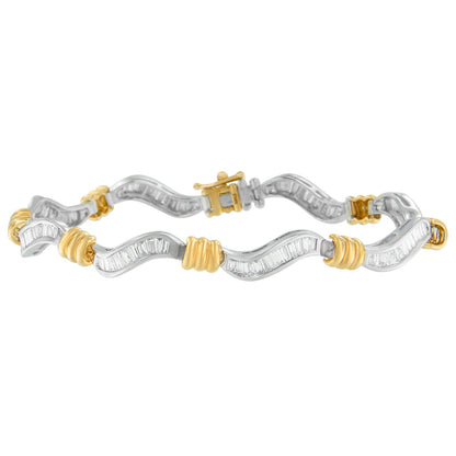 Original Classics 10K Two-Tone Gold Baguette Cut Diamond Spiral Bracelet (2.00 cttw, H-I Color, I1-I2 Clarity) by Bids.com