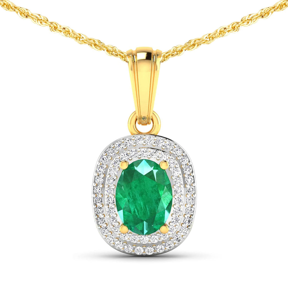 1.50 Carat Genuine Zambian Emerald and White Diamond 14K Yellow Gold Pendant by Bids.com