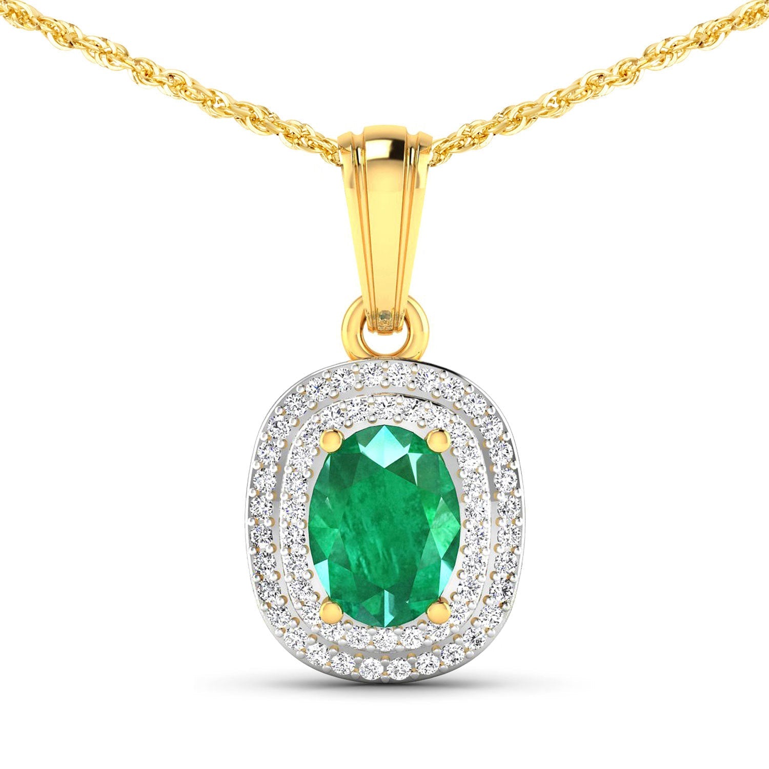 1.50 Carat Genuine Zambian Emerald and White Diamond 14K Yellow Gold Pendant by Bids.com