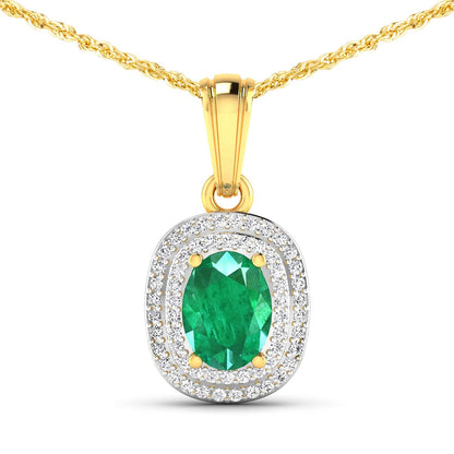 1.50 Carat Genuine Zambian Emerald and White Diamond 14K Yellow Gold Pendant by Bids.com