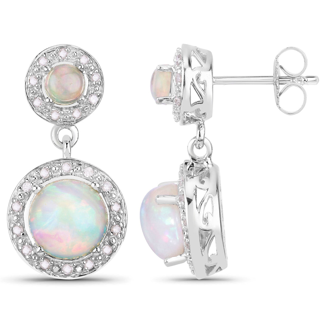 2.27 Carat Genuine Ethiopian Opal and White Diamond .925 Sterling Silver Earrings by Bids.com