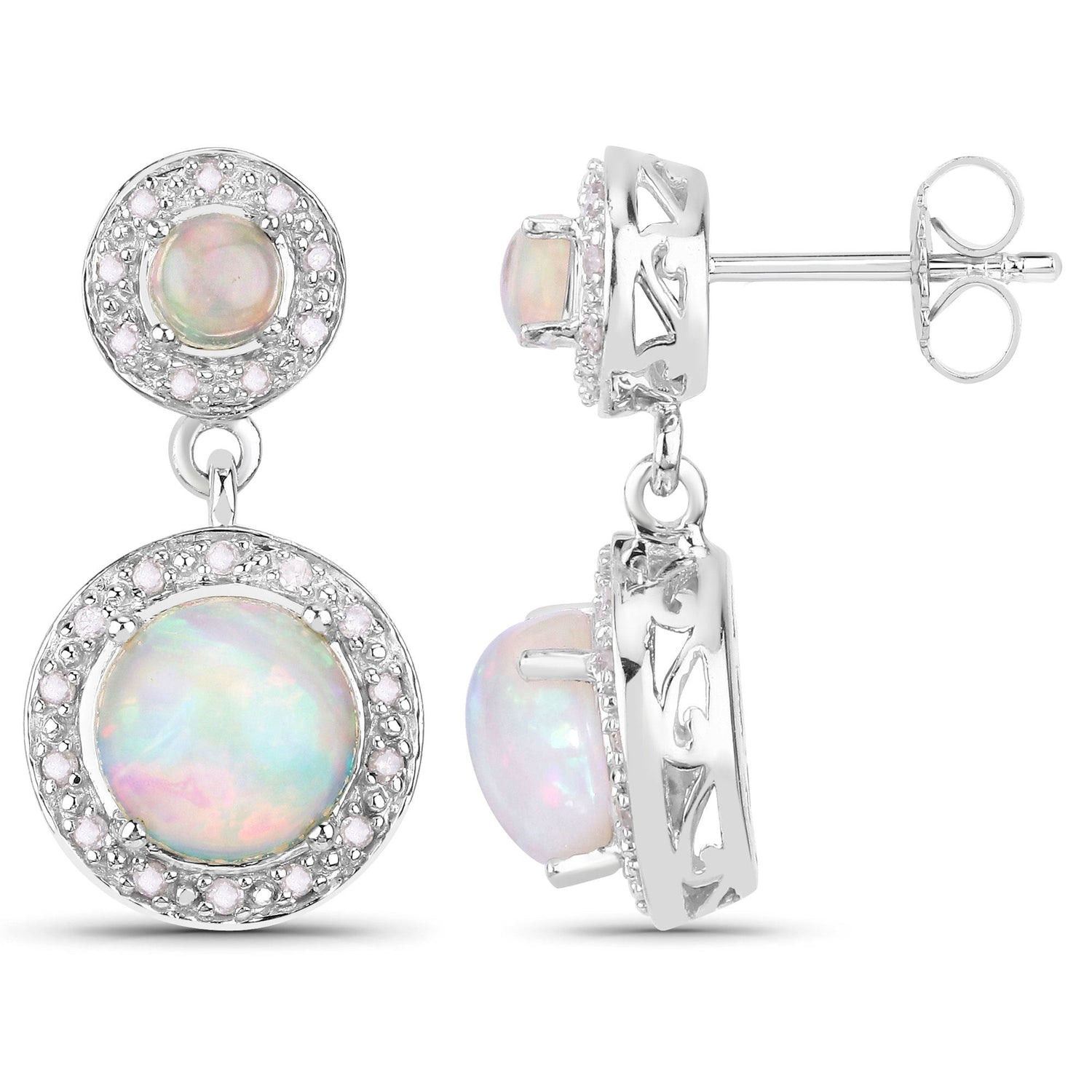 2.27 Carat Genuine Ethiopian Opal and White Diamond .925 Sterling Silver Earrings by Bids.com