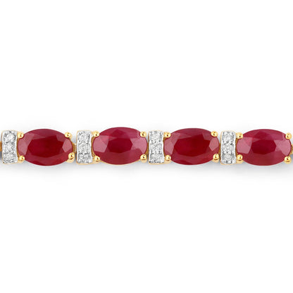 11.67 Carat Genuine Ruby and White Diamond 14K Yellow Gold Bracelet  DestGlow