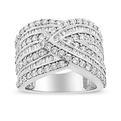 .925 Sterling Silver 2 3/8 Cttw Diamond Multi Row Overlay Band Ring ( J-K Color, I3 Clarity) - Ring Size 7 by Bids.com