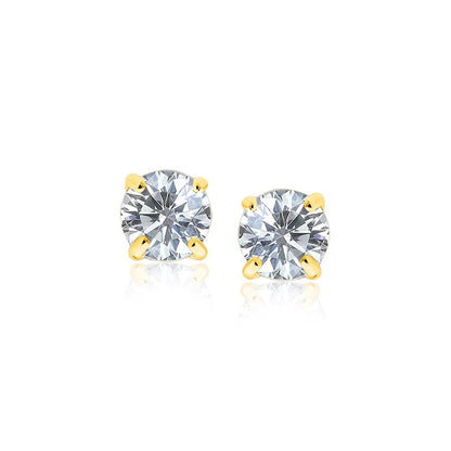 14k Yellow Gold Stud Earrings with White Hue Faceted Cubic Zirconia  DestGlow