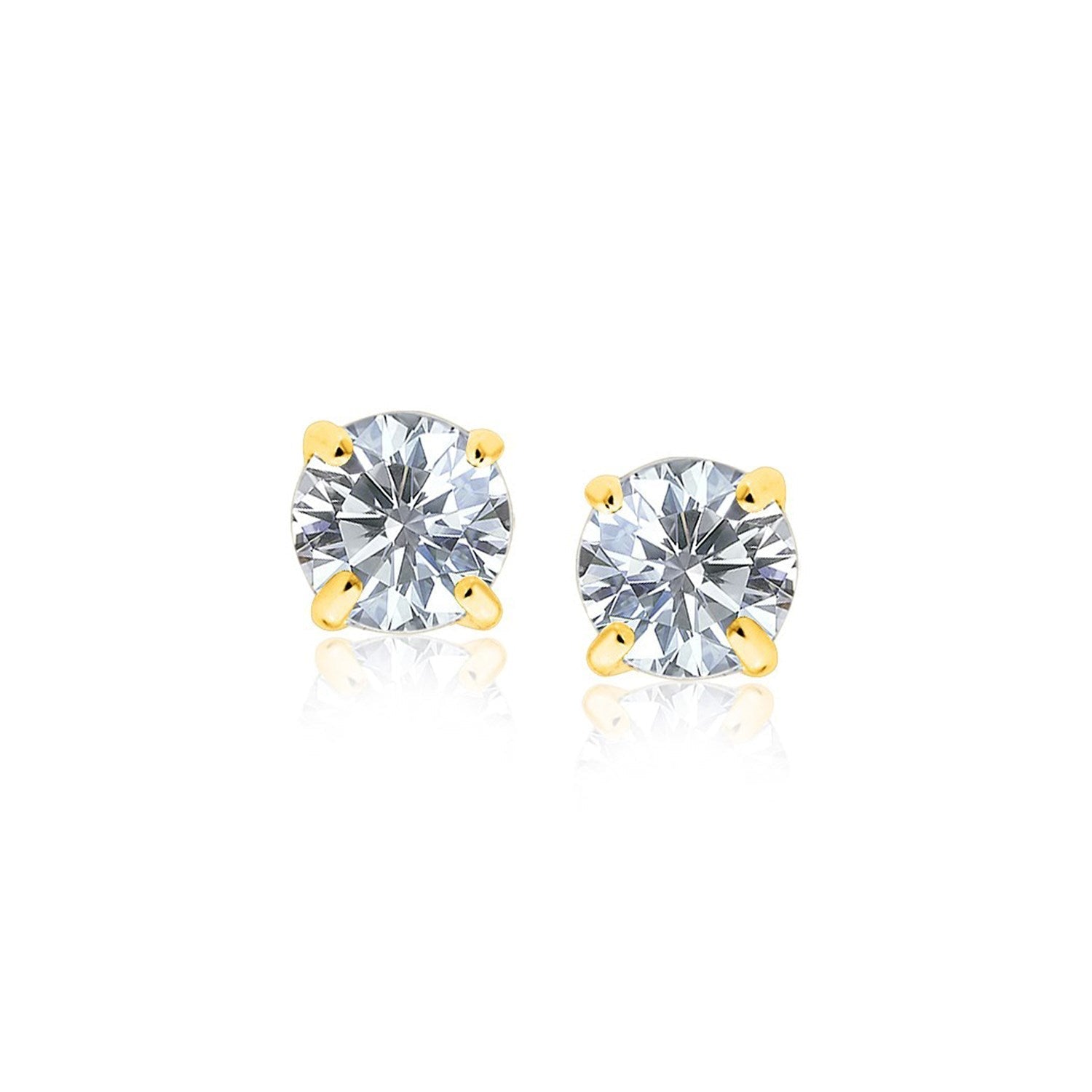 14k Yellow Gold Stud Earrings with White Hue Faceted Cubic Zirconia  DestGlow