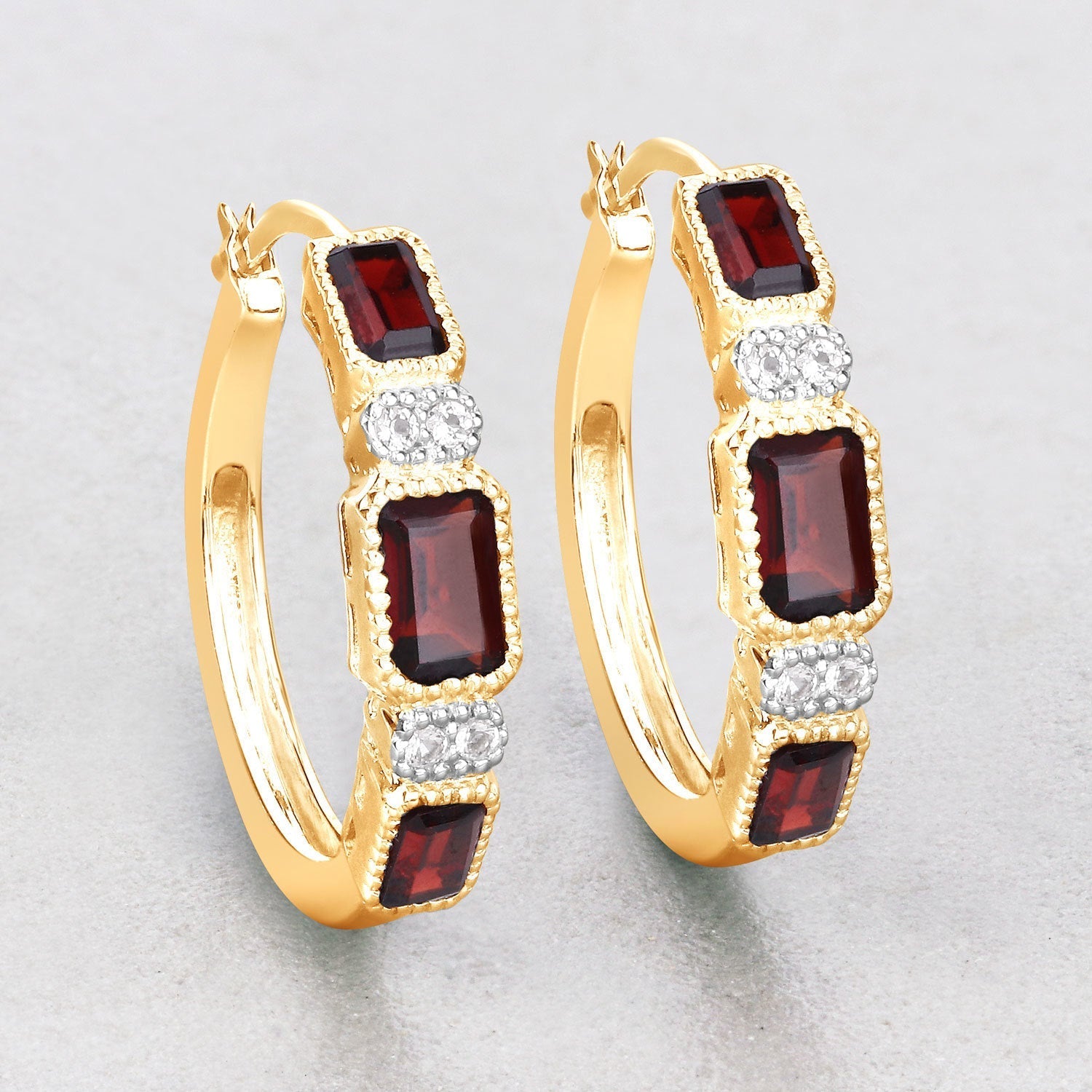 2.78 Carat Genuine Garnet and White Topaz .925 Sterling Silver Earrings  DestGlow