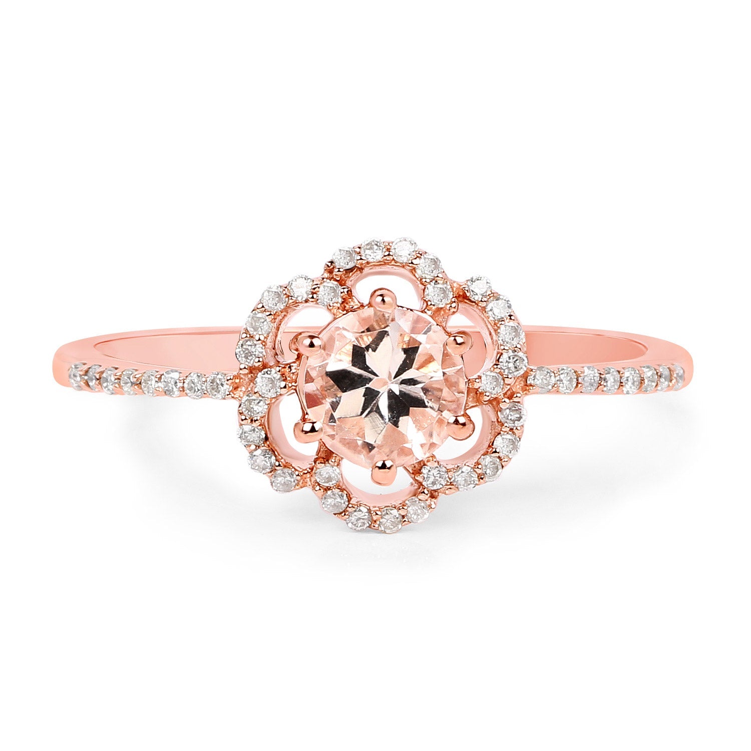 0.54 Carat Genuine Morganite and White Diamond 14K Rose Gold Ring by Bids.com