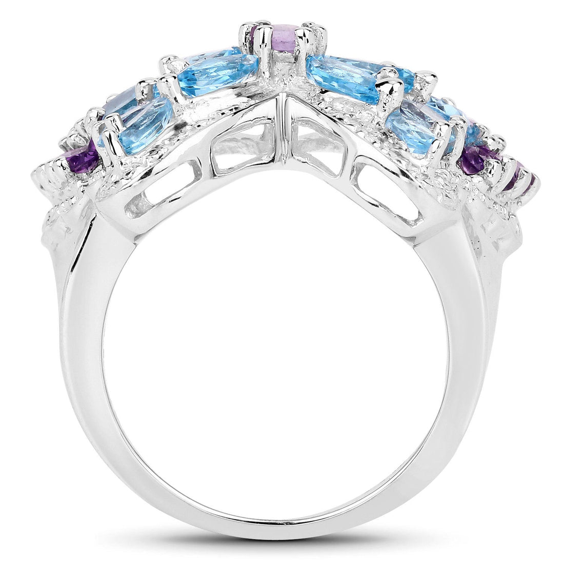 3.56 Carat Genuine Swiss Blue Topaz and Amethyst .925 Sterling Silver Ring  DestGlow